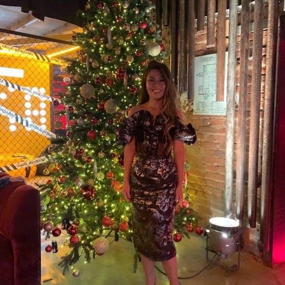 Glamorous Black Floral Christmas Mesh Sequins Off-Shoulder Dress - Picture 3 of 16